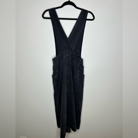 ZARA MEDIUM Button Snap Up Faded Black Denim Pinafore Jumper Overall Dress - Picture 9 of 11